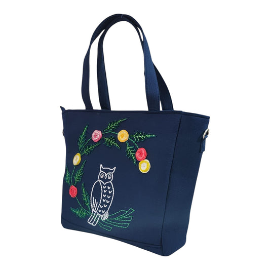 Owl and Floral Divine Blue Handbag