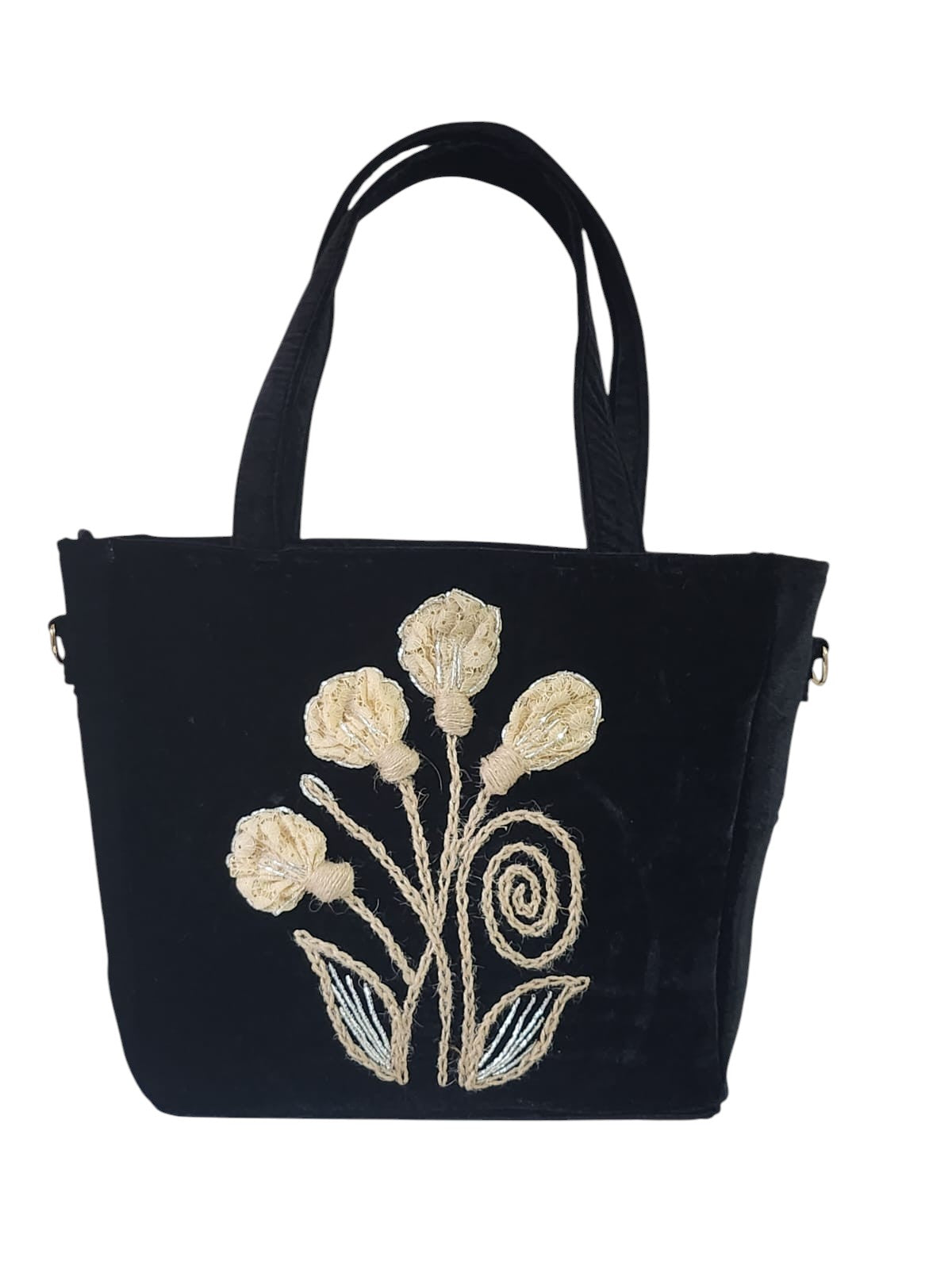 Embroidered Charm Black Satchel