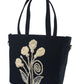 Embroidered Charm Black Satchel