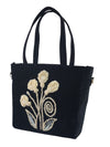 Embroidered Charm Black Satchel
