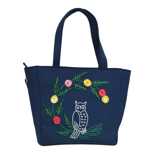 Owl and Floral Divine Blue Handbag