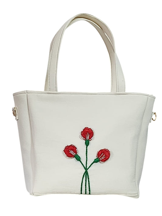 Red Floral White Bag