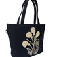 Embroidered Charm Black Satchel
