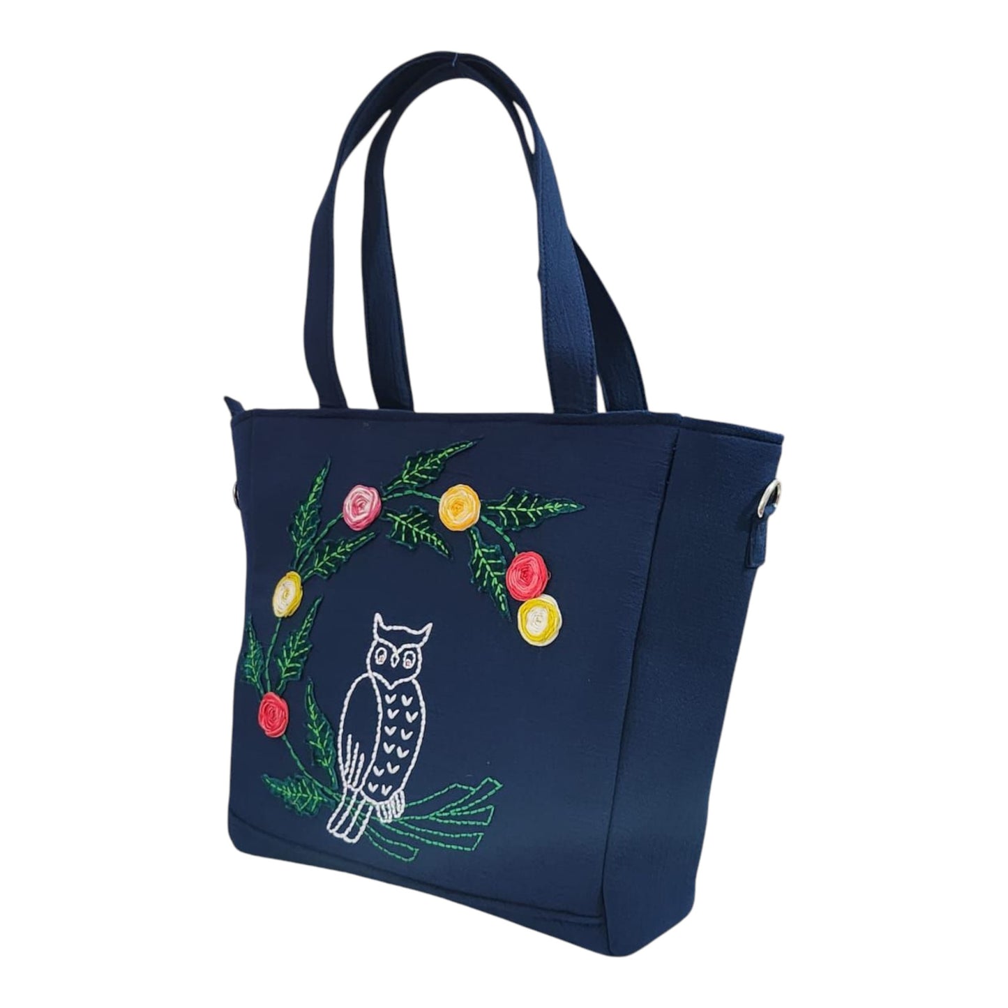 Owl and Floral Divine Blue Handbag