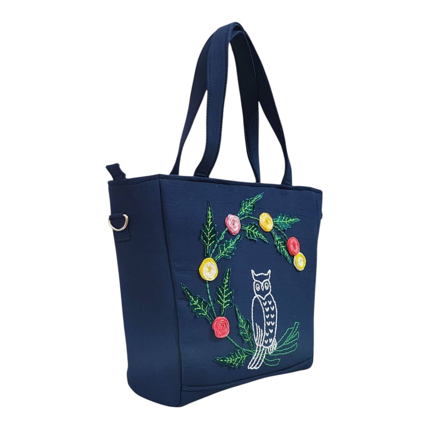 Owl and Floral Divine Blue Handbag