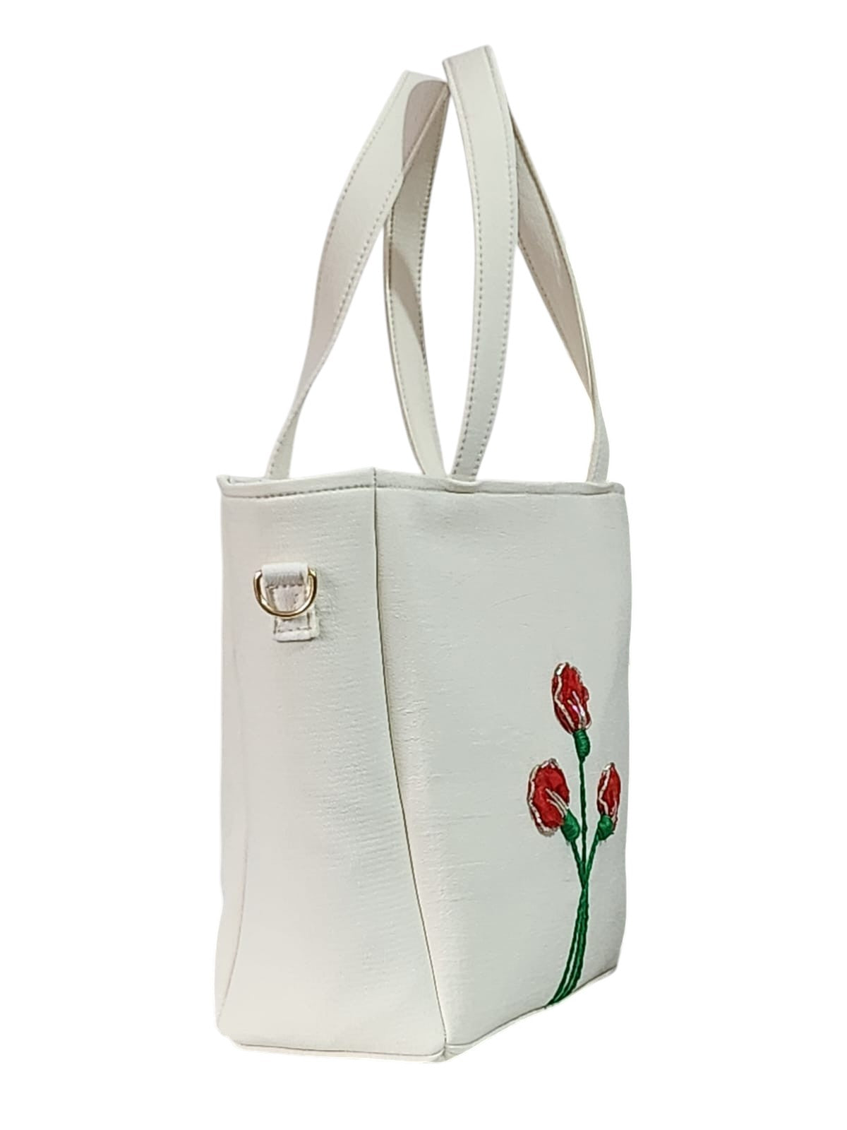 Red Floral White Bag