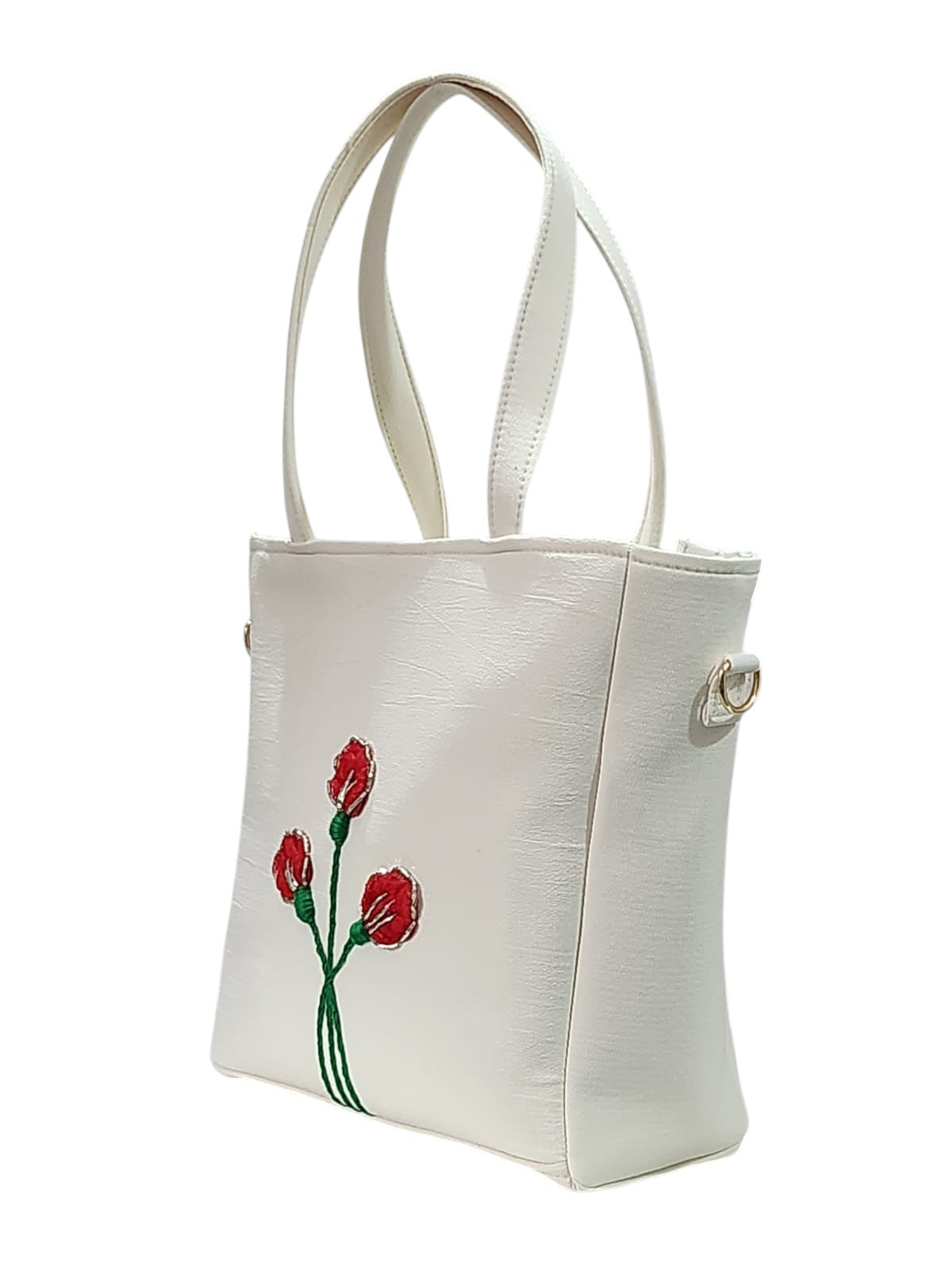 Red Floral White Bag