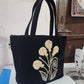 Embroidered Charm Black Satchel